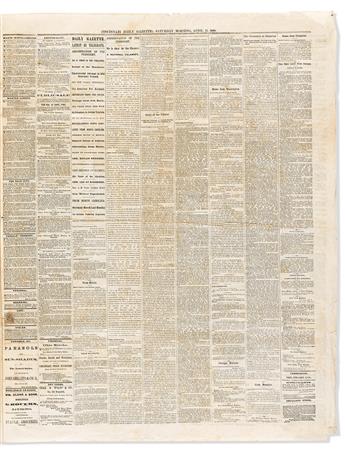 (ABRAHAM LINCOLN.) Assassination issue of the Cincinnati Daily Gazette, also featuring a celebration of the war's end.